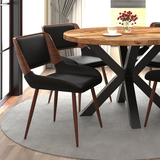 Bentwood Faux Leather Dining Chair in Black Faux Leather and Walnut