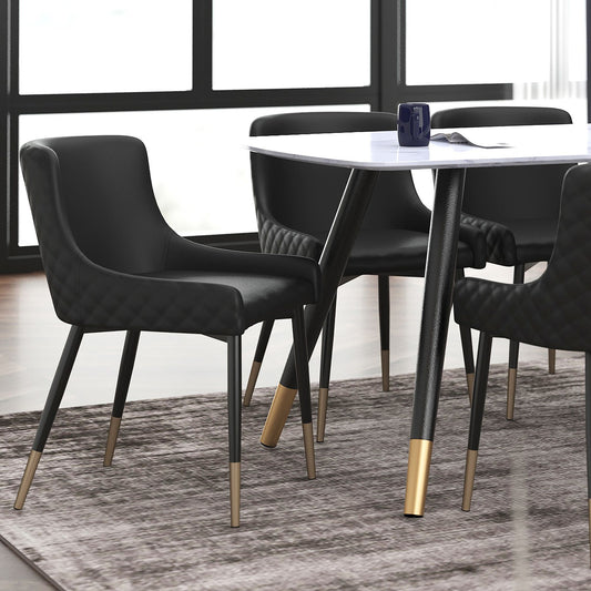 Mid-Century Faux Leather Dining Chair, Set of 2 in Black and Black