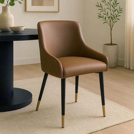 Mid-Century Faux Leather Dining Chair, Set of 2 in Brown and Black