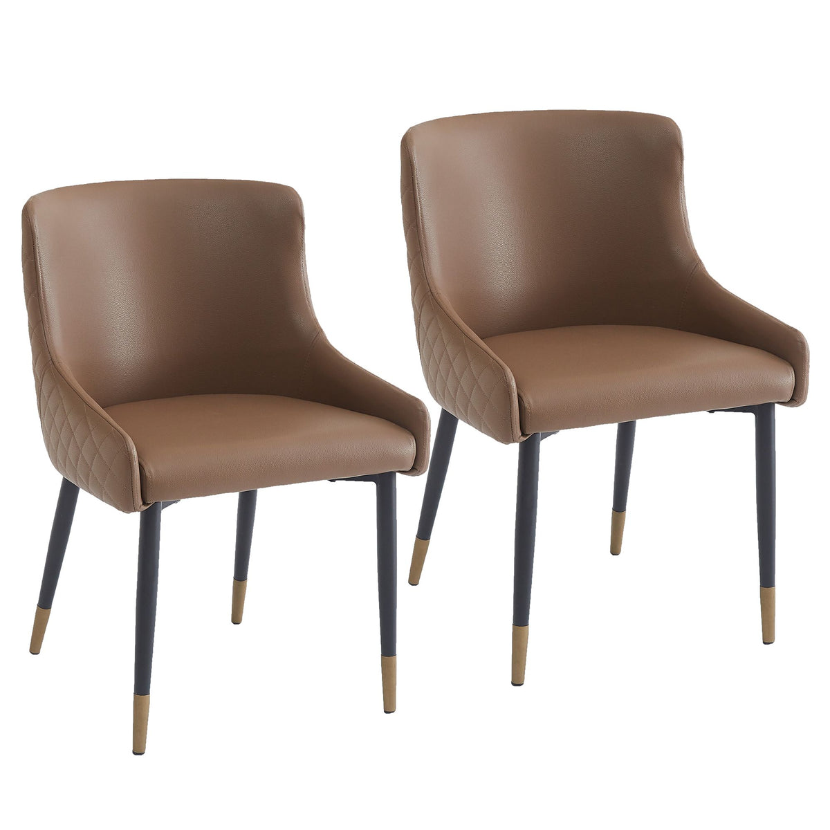 Mid-Century Faux Leather Dining Chair, Set of 2 in Brown and Black