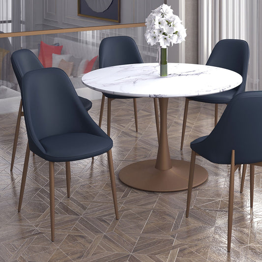 Wingback Faux Leather Dining Chair, Set of 2 in Black and Aged Gold