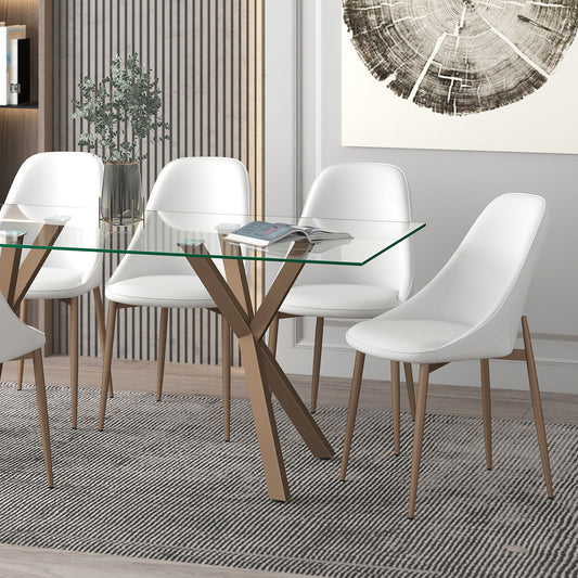 Wingback Faux Leather Dining Chair, Set of 2 in White and Aged Gold
