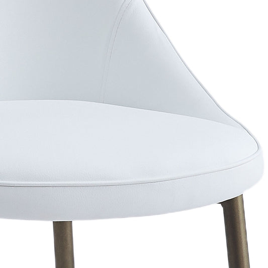 Wingback Faux Leather Dining Chair, Set of 2 in White and Aged Gold