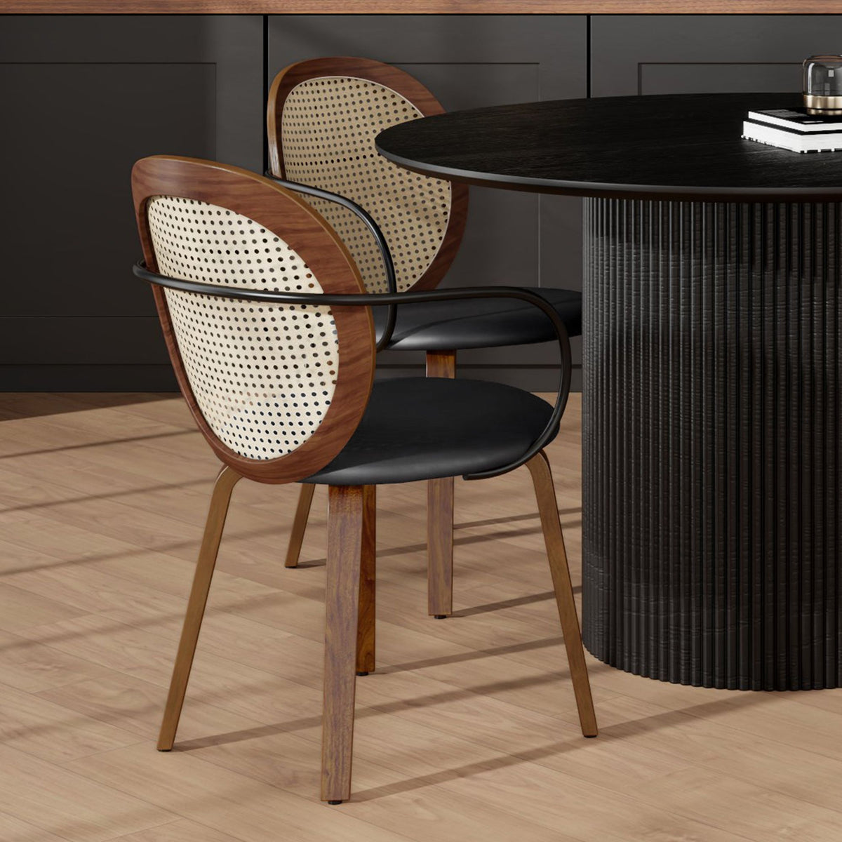 Wraparound Dining Chair, Set of 2 in Walnut and Black
