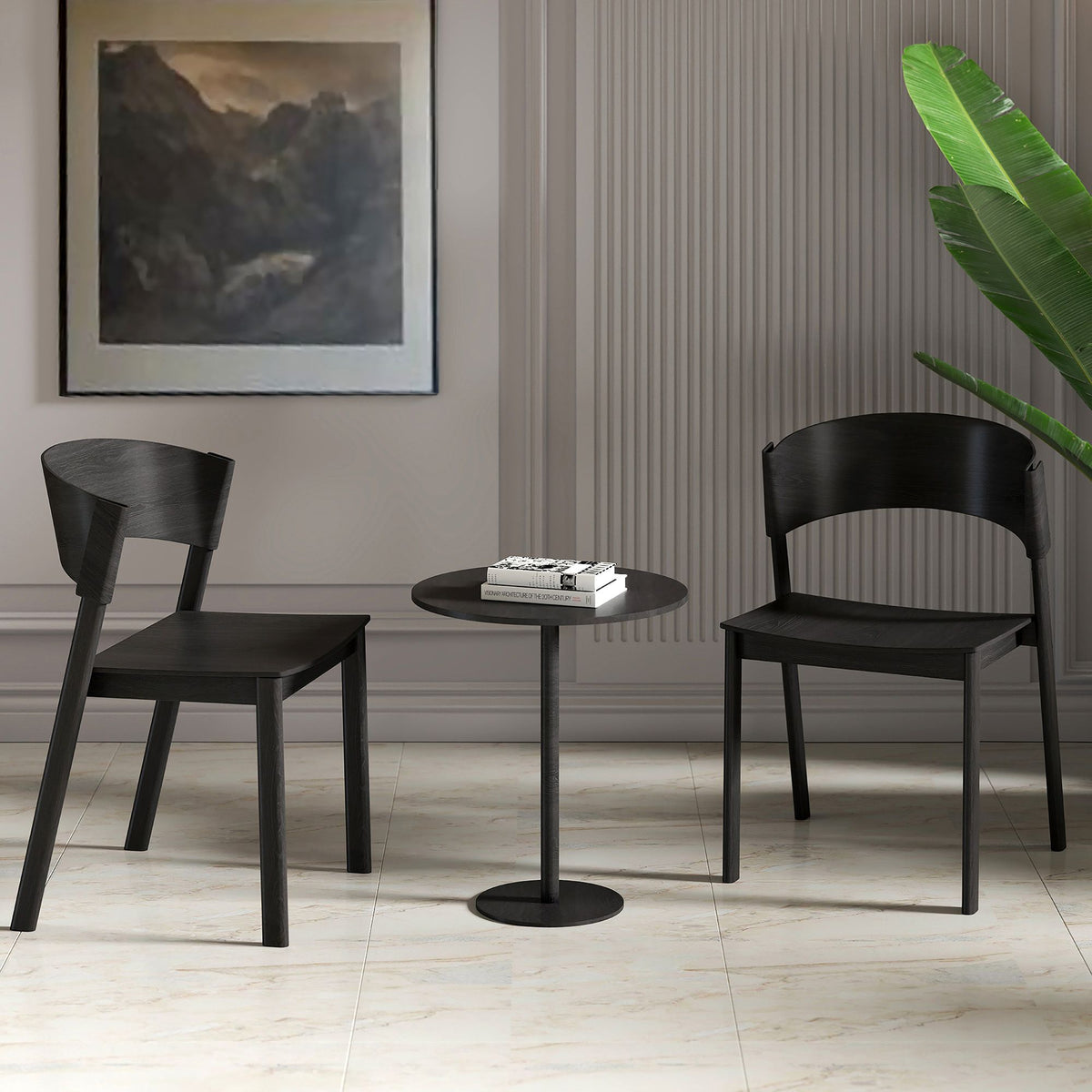 Stackable Solid Wood Dining Chair, Set of 2 in Black