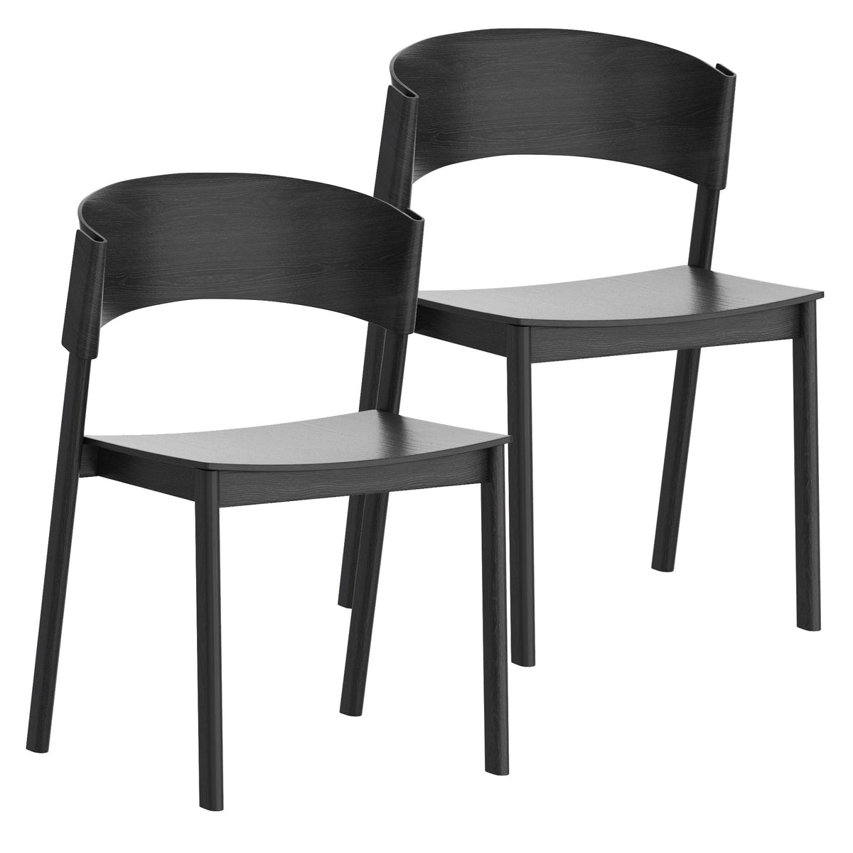 Stackable Solid Wood Dining Chair, Set of 2 in Black