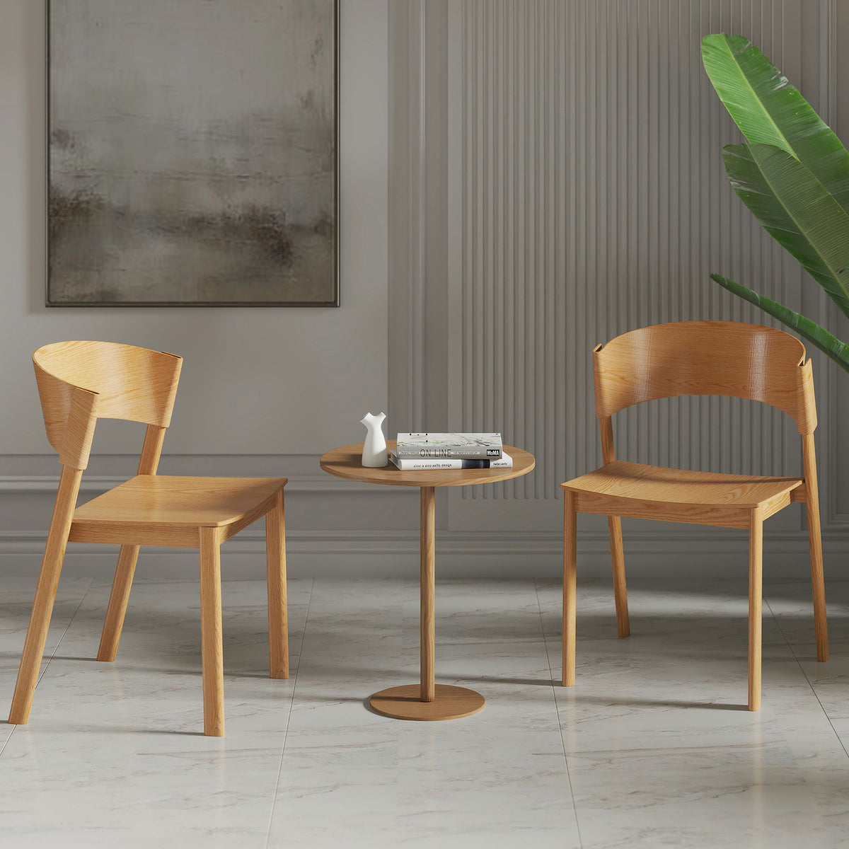 Stackable Solid Wood Dining Chair, Set of 2 in Natural