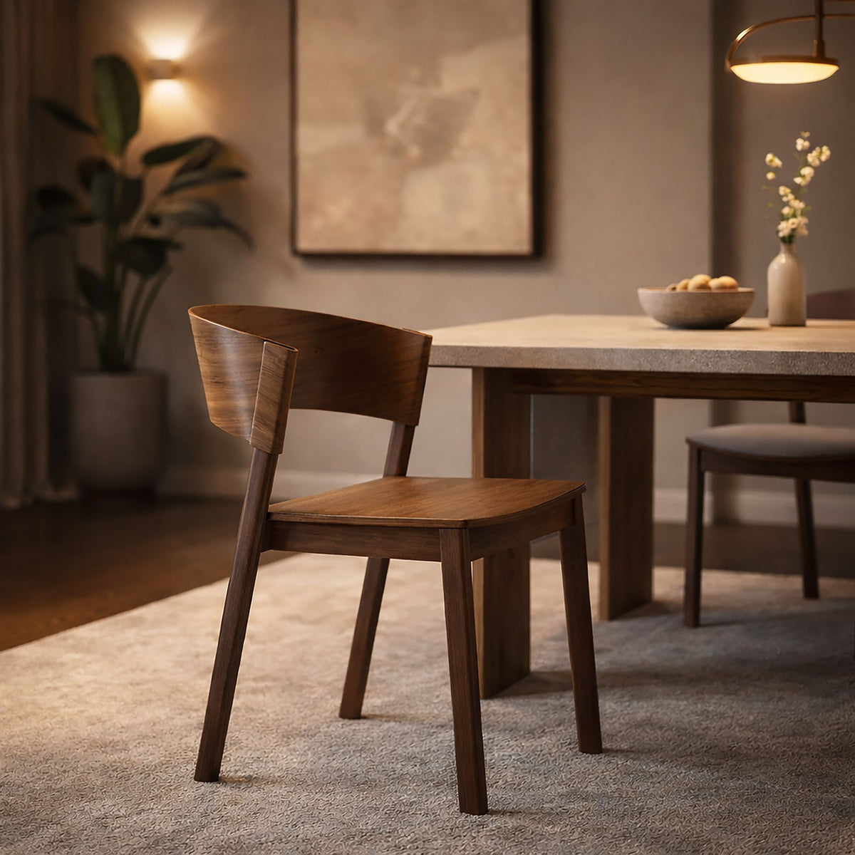 Stackable Solid Wood Dining Chair, Set of 2 in Walnut