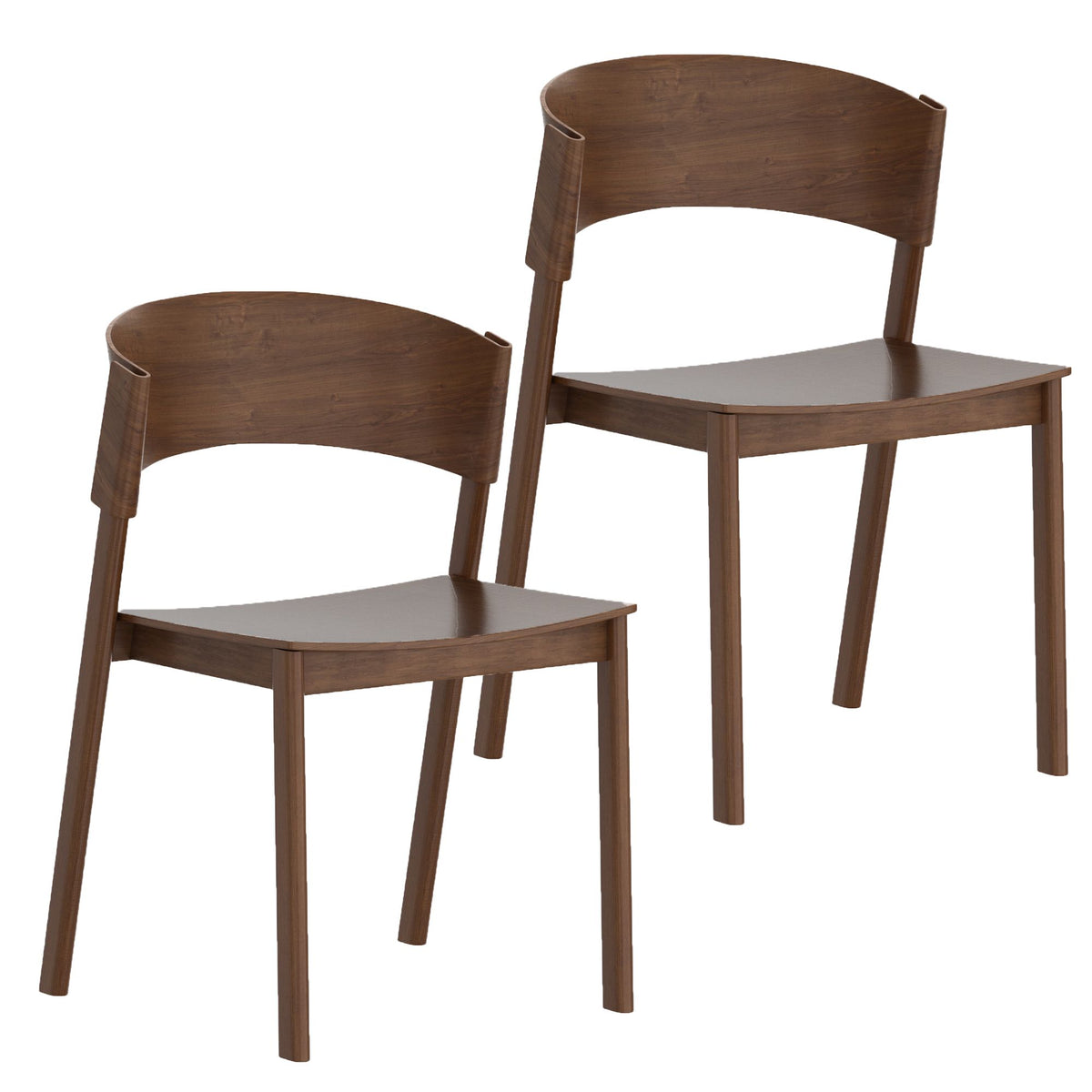 Stackable Solid Wood Dining Chair, Set of 2 in Walnut