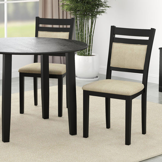 Solid Wood Dining Chair, Set of 2 in Black and Beige