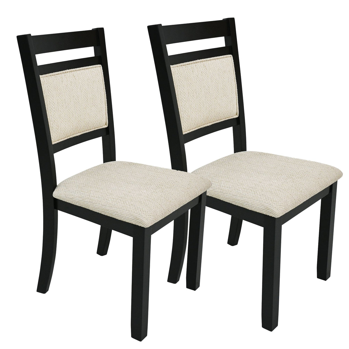 Solid Wood Dining Chair, Set of 2 in Black and Beige
