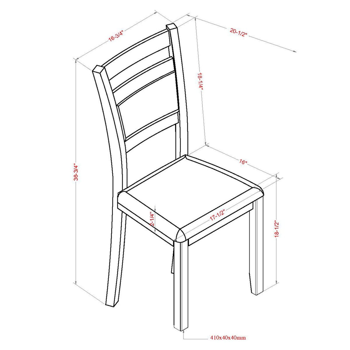 Solid Wood Dining Chair, Set of 2 in Black and Beige