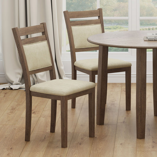 Solid Wood Dining Chair, Set of 2 in Walnut and Beige