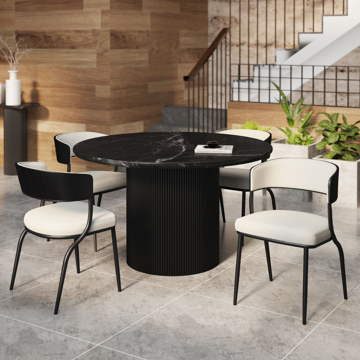 Bentwood Upholstered Dining Chair, Set of 2 in Ivory and Black