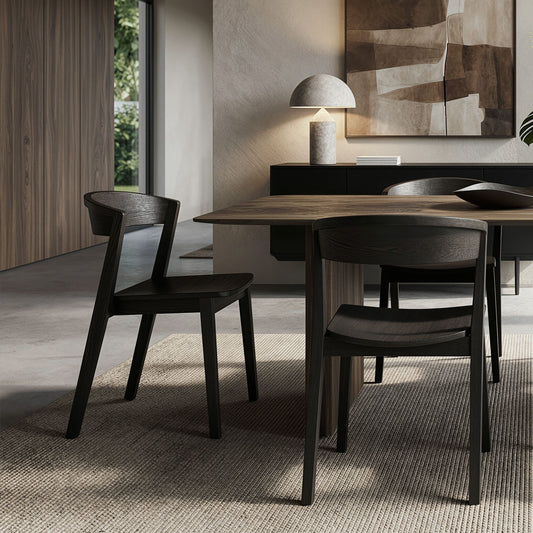 Curved-Back Solid Wood Dining Chair, Set of 2 in Mocha