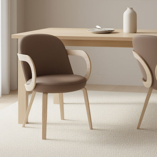 Wraparound Faux Leather Dining Chair, Set of 2 in Dark Taupe and Natural