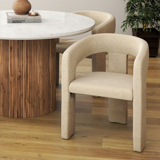 Curved-Back Upholstered Dining Chair, Set of 2 in Beige