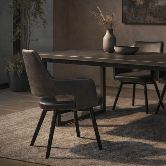 Armchair Faux Leather Swivel Dining and Accent Chair, Set of 2 in Charcoal and Black