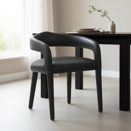 Crown-Back Faux Leather Dining Chair, Set of 2 in Charcoal