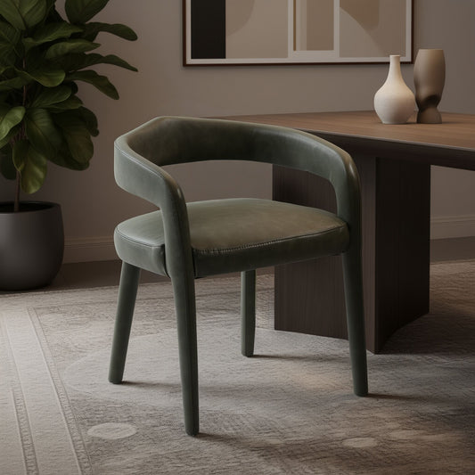 Crown-Back Faux Leather Dining Chair, Set of 2 in Moss
