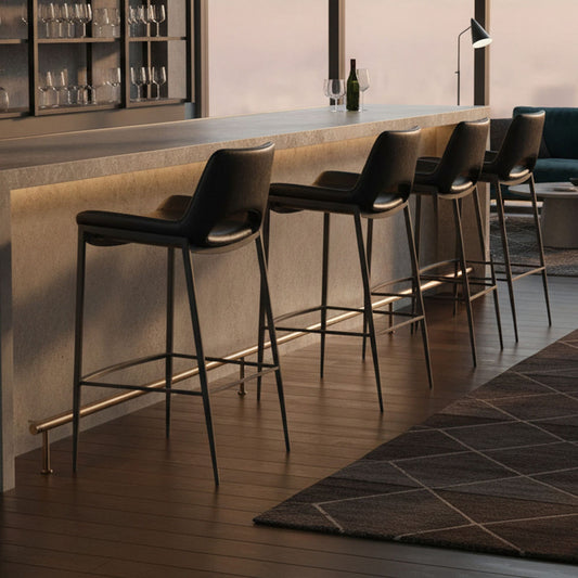 Faux Leather 30" Bar Stool in Black and Black