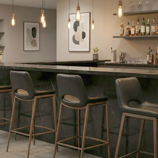 Faux Leather 30" Bar Stool in Black and Walnut