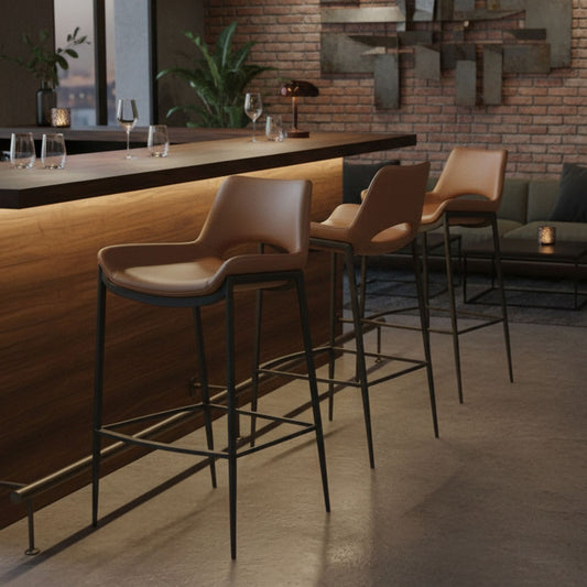 Faux Leather 30" Bar Stool in Saddle and Black