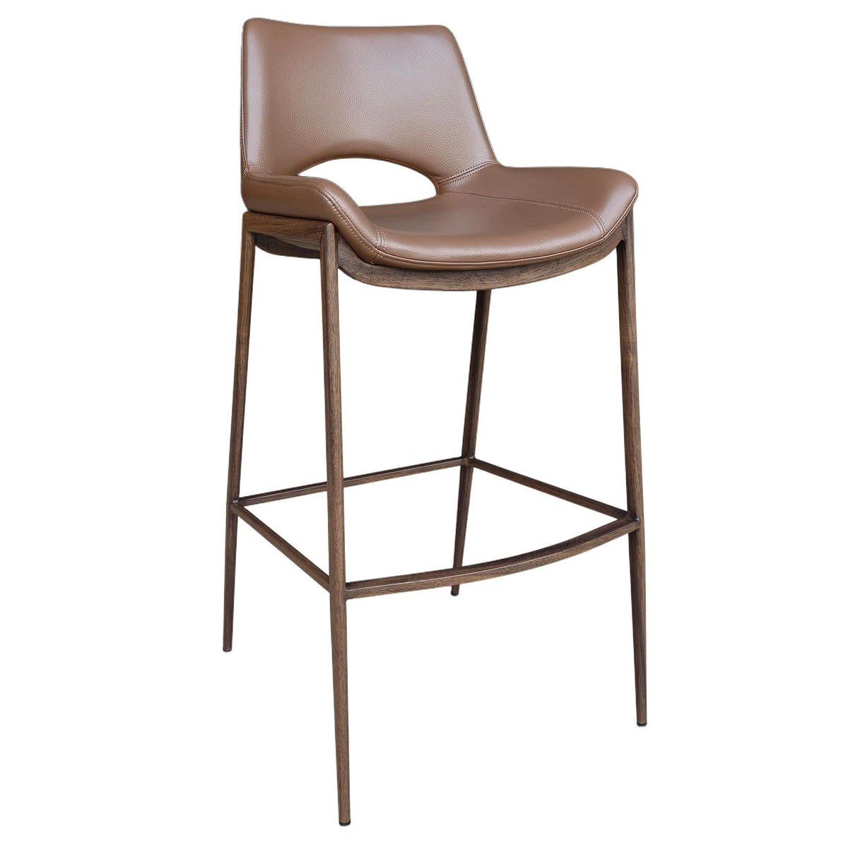 Faux Leather 30" Bar Stool in Saddle and Walnut