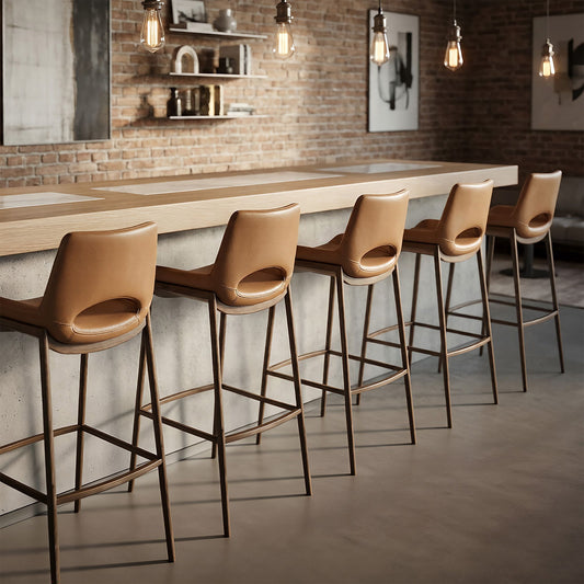 Faux Leather 30" Bar Stool in Saddle and Walnut
