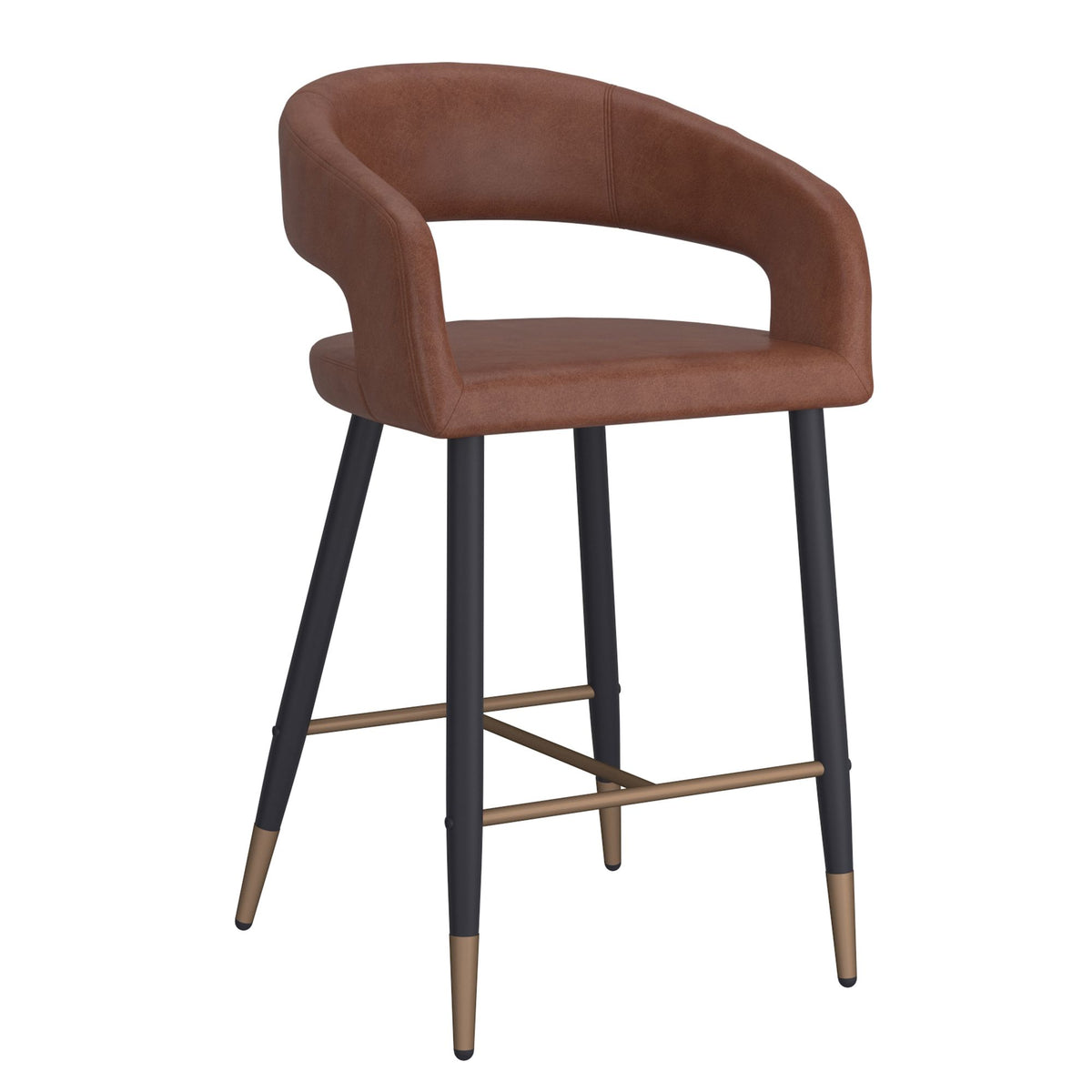 High-Back Faux Leather 26" Counter Stool, Set of 2 in Saddle and Black