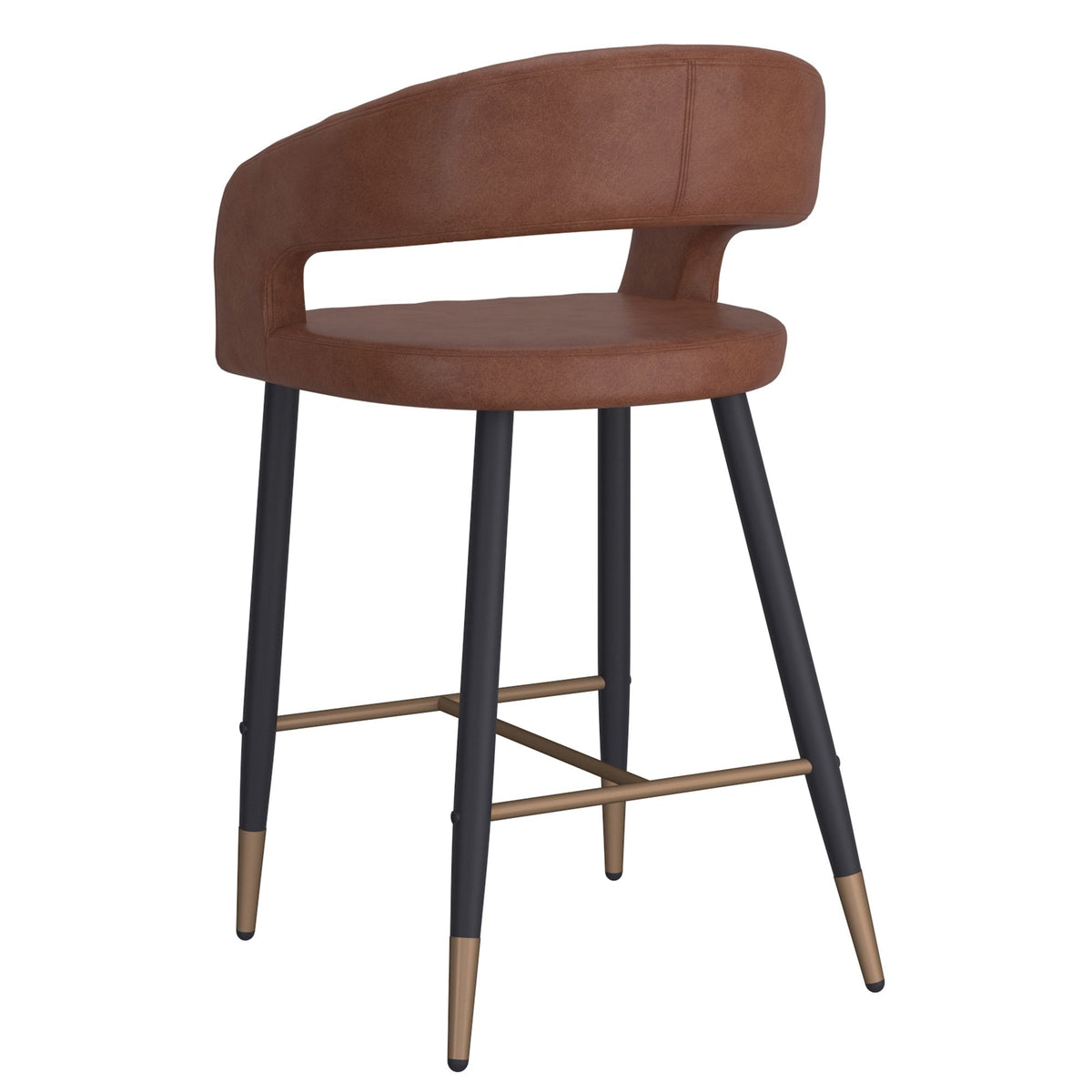 High-Back Faux Leather 26" Counter Stool, Set of 2 in Saddle and Black