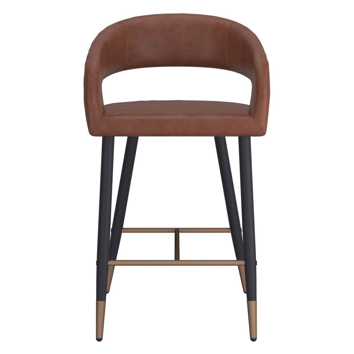 High-Back Faux Leather 26" Counter Stool, Set of 2 in Saddle and Black