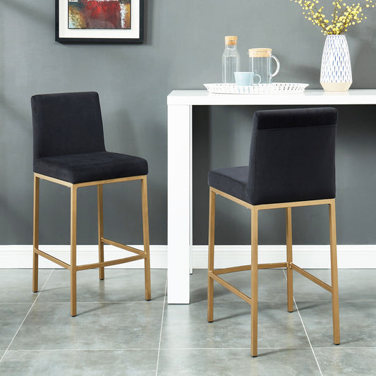Low-Back Velvet 26" Counter Stool, Set of 2 in Black and Aged Gold