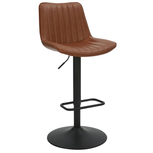 Faux Leather Adjustable Air-Lift Stool, Set of 2 in Saddle and Black