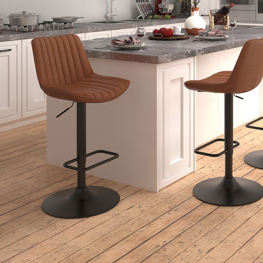 Faux Leather Adjustable Air-Lift Stool, Set of 2 in Saddle and Black