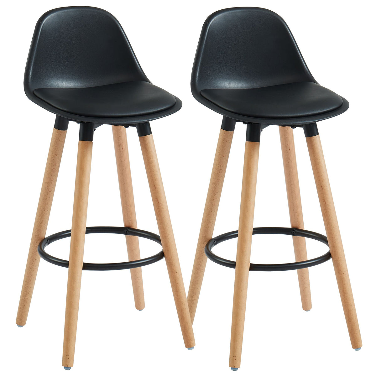 Contoured Moulded 26" Counter Stool, Set of 2 in Black and Natural