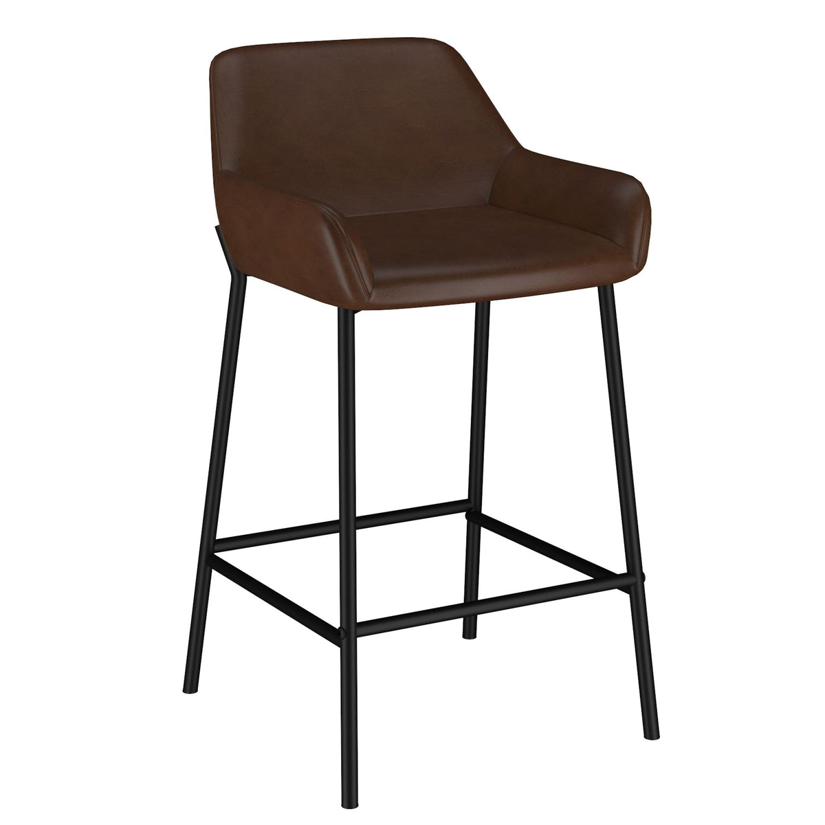 Faux Leather 26" Counter Stool, Set of 2 in Brown PU and Black