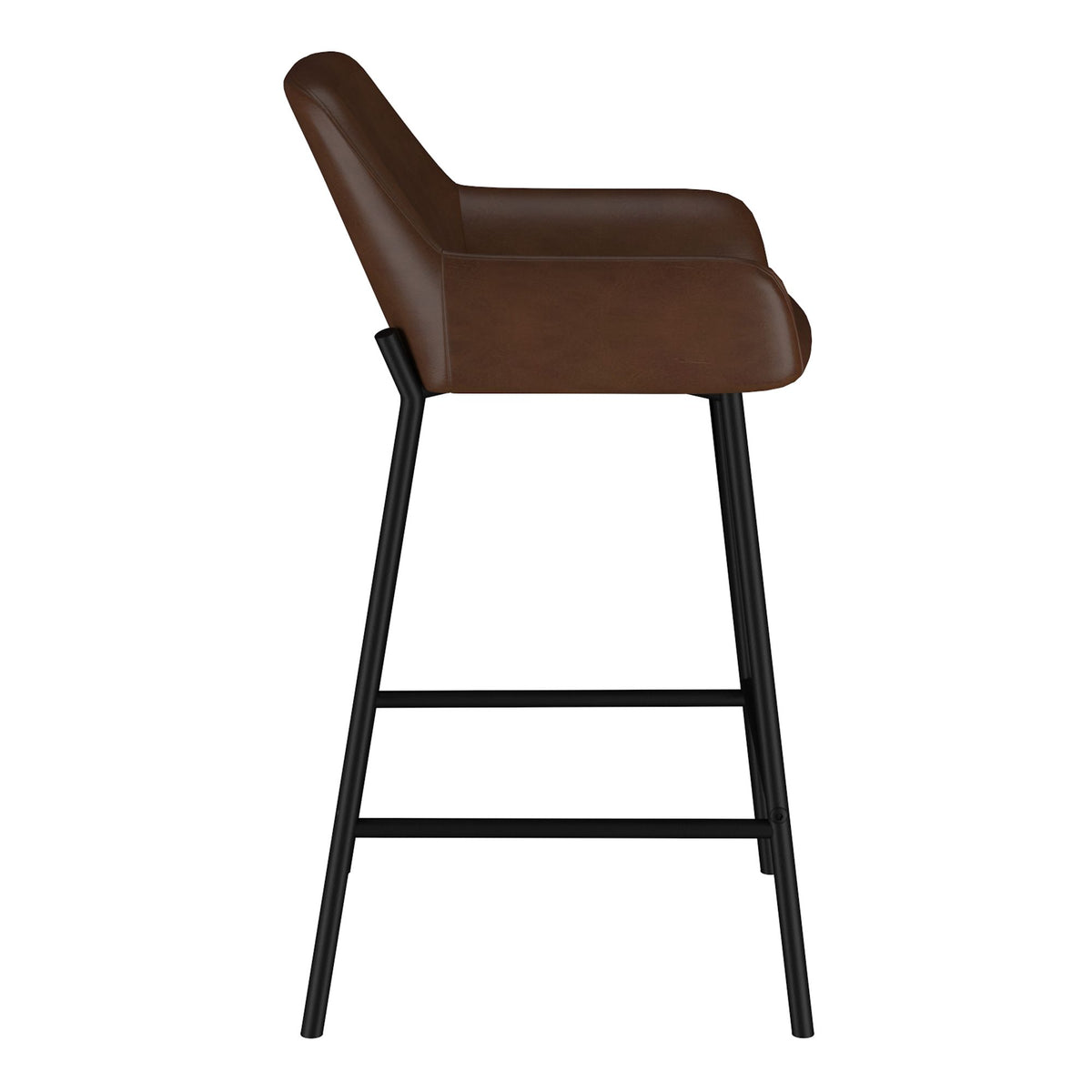 Faux Leather 26" Counter Stool, Set of 2 in Brown PU and Black
