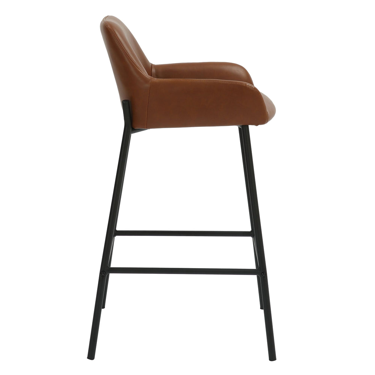 Faux Leather 26" Counter Stool, Set of 2 in Saddle PU and Black