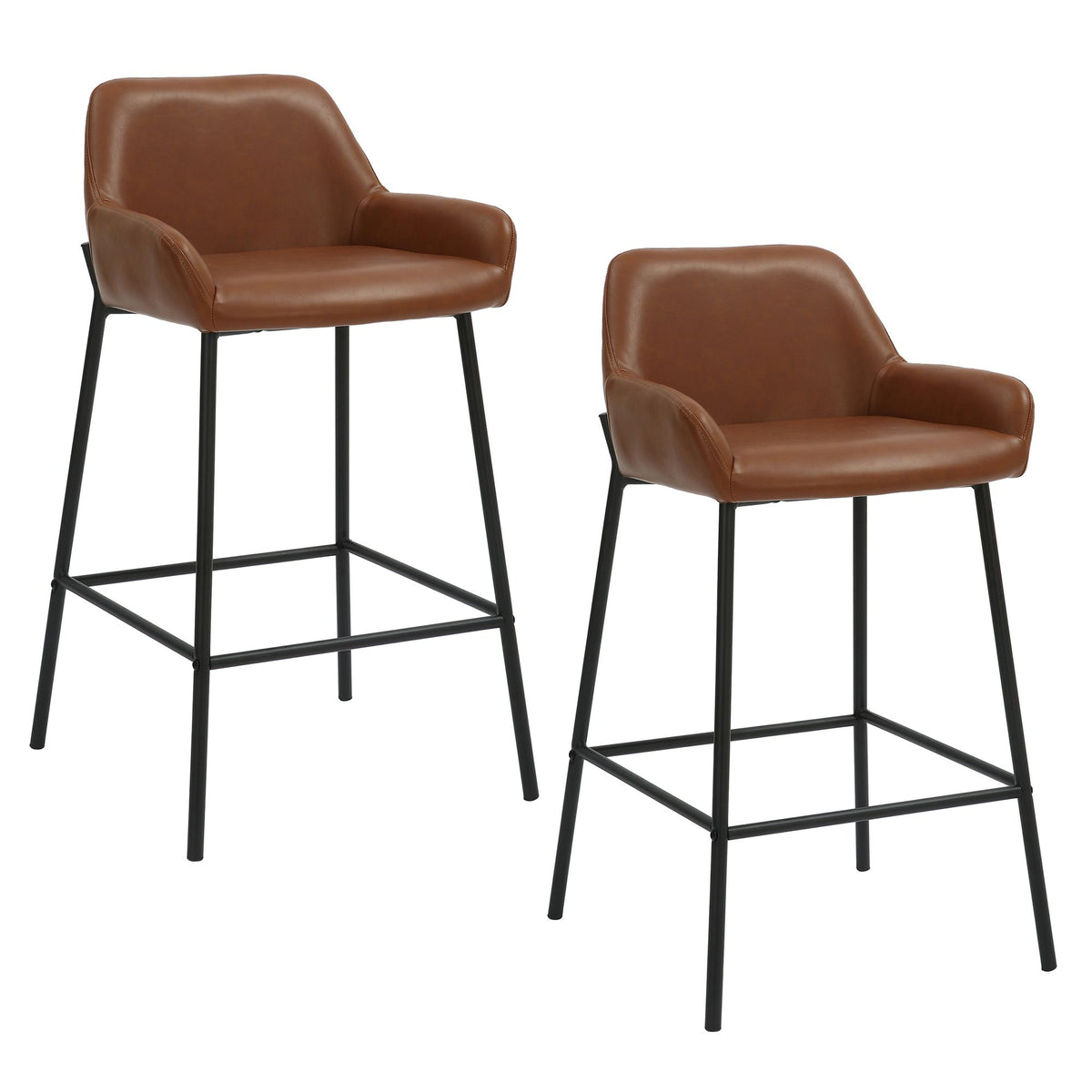 Faux Leather 26" Counter Stool, Set of 2 in Saddle PU and Black