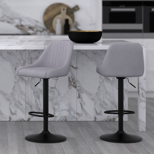 Wingback Upholstered Air-Lift Stool, Set of 2 in Grey Fabric and Black