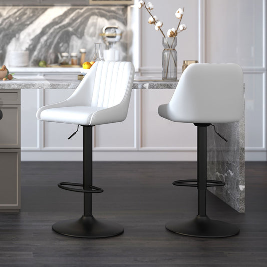 Wingback Faux Leather Air-Lift Stool, Set of 2 in White PU and Black