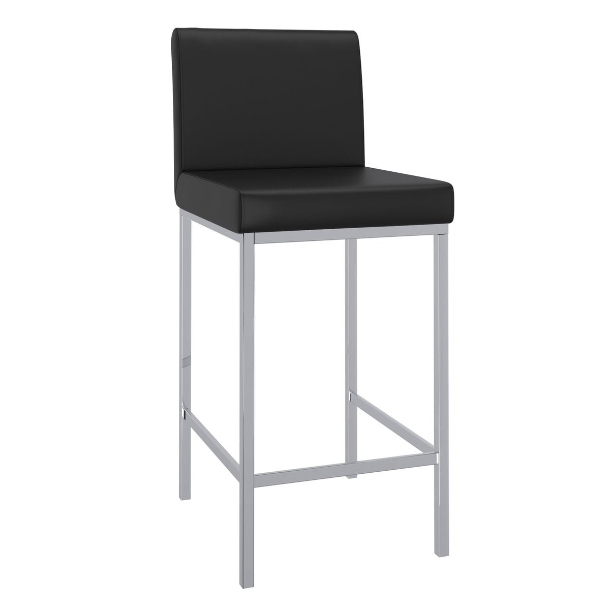 Low-Back Faux Leather 26" Counter Stool, Set of 2 in Black and Chrome