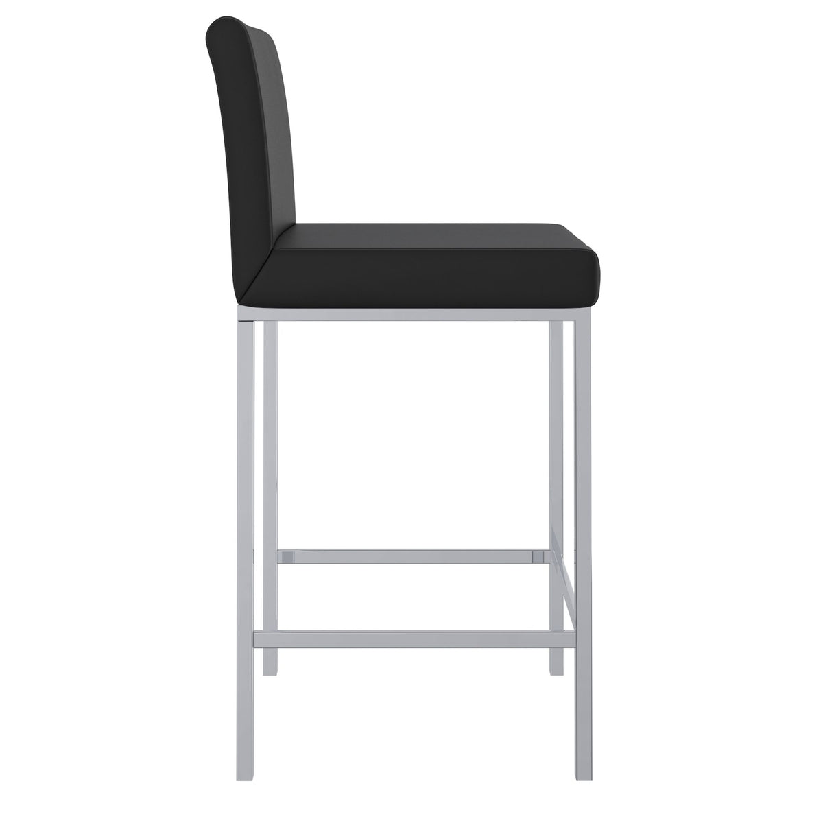Low-Back Faux Leather 26" Counter Stool, Set of 2 in Black and Chrome