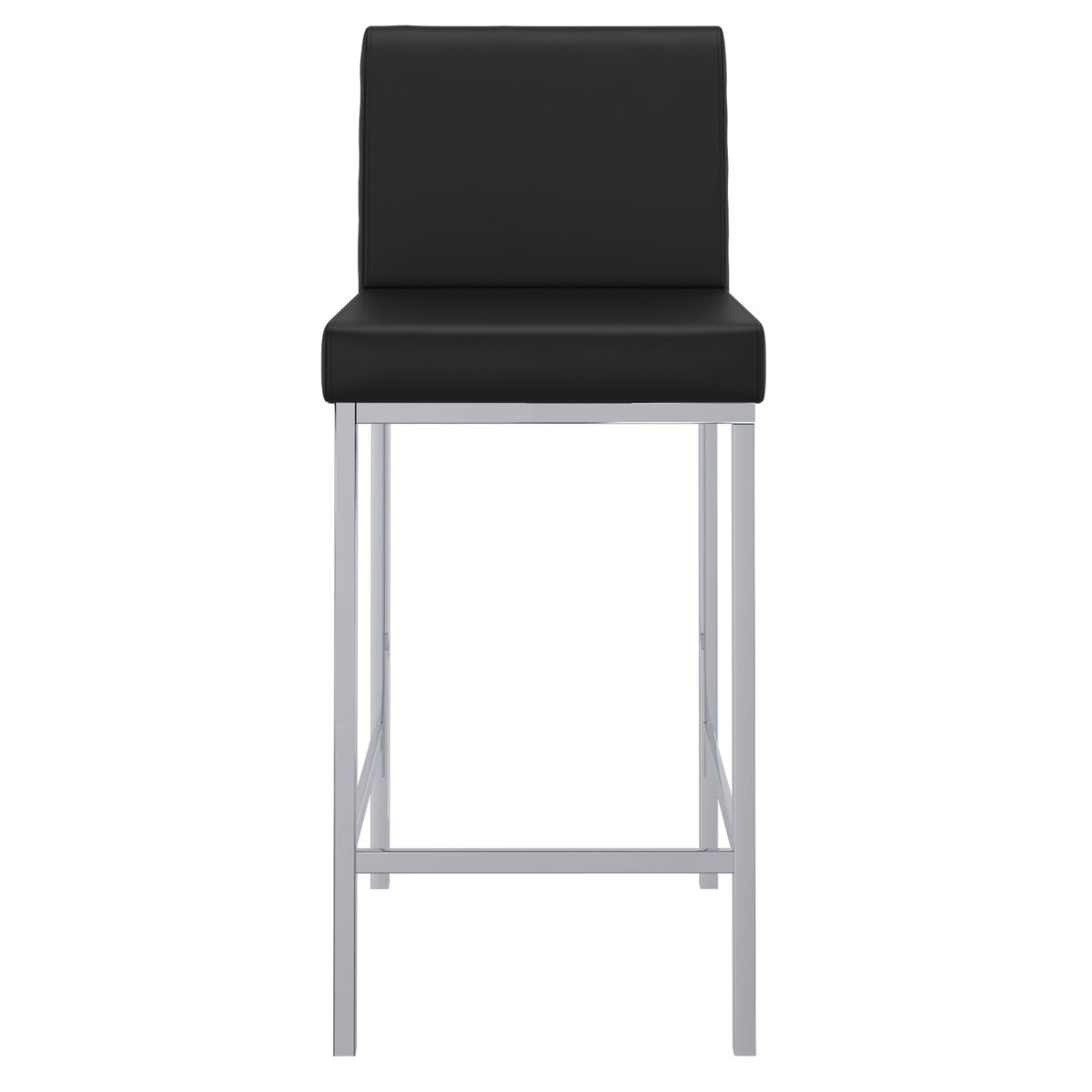 Low-Back Faux Leather 26" Counter Stool, Set of 2 in Black and Chrome