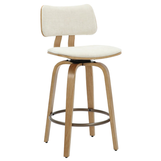 Bentwood Upholstered 26" Counter Stool with Swivel, Fabric in Beige Fabric and Natural