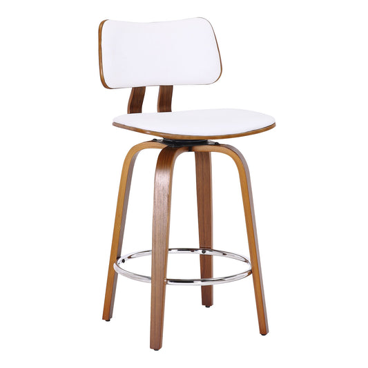 Bentwood Faux Leather 26" Counter Stool with Swivel, PU in White PU and Walnut