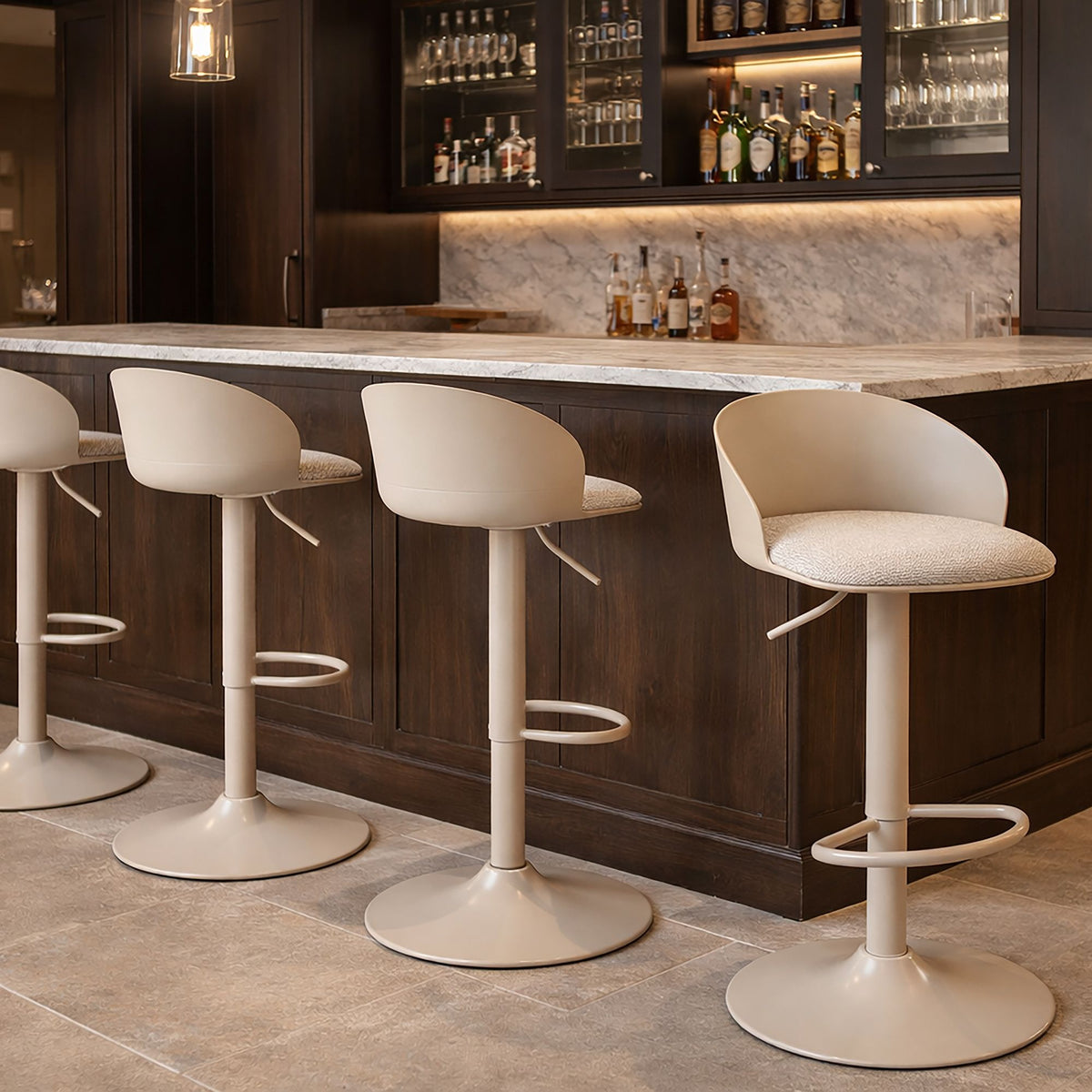 Upholstered Adjustable Air-Lift Stool, Set of 2 in Beige