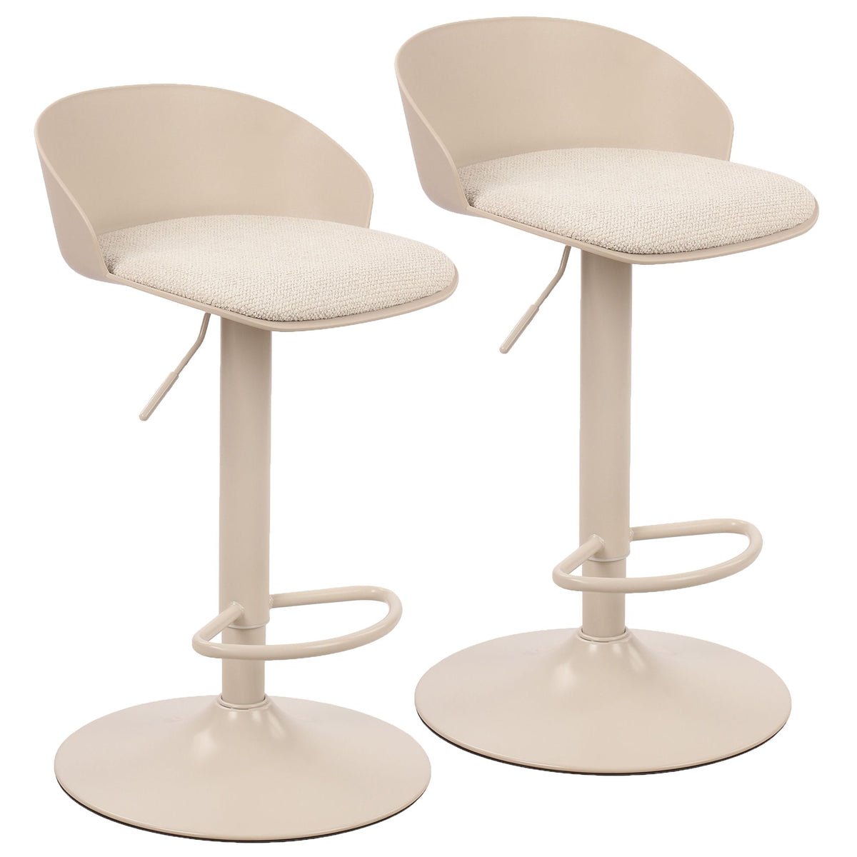 Upholstered Adjustable Air-Lift Stool, Set of 2 in Beige