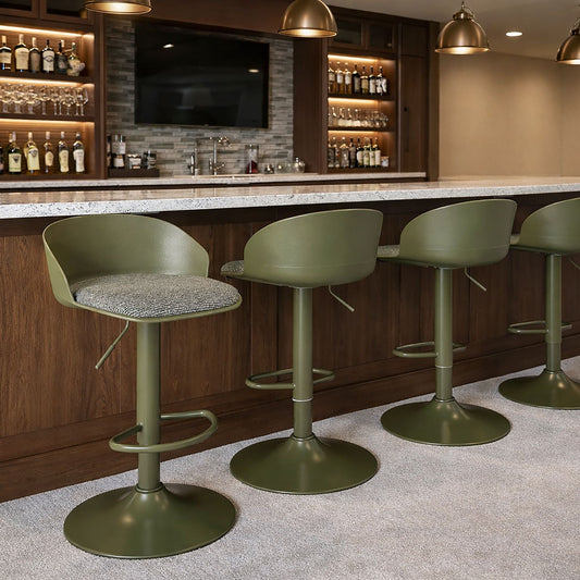 Upholstered Adjustable Air-Lift Stool, Set of 2 in Green